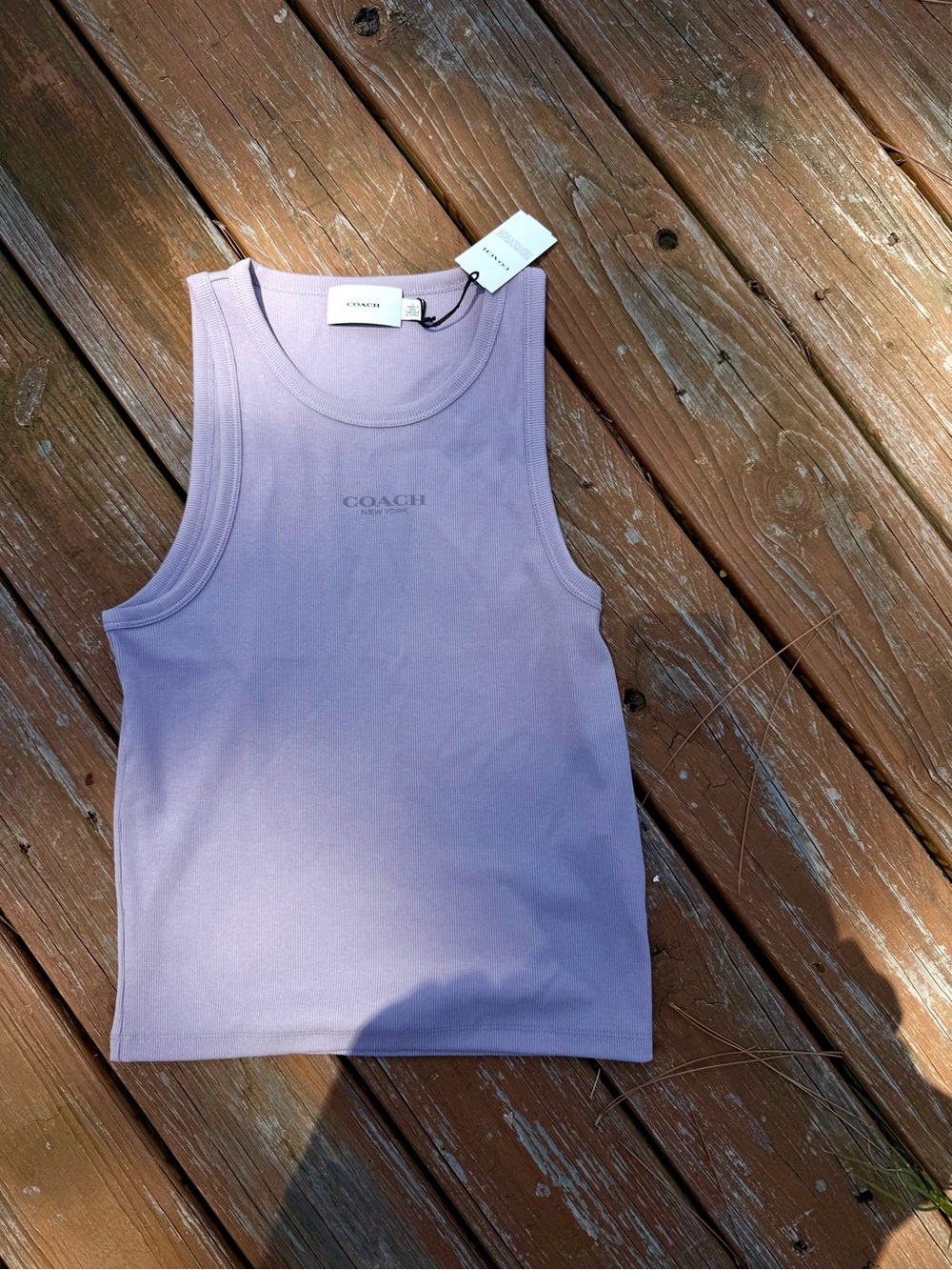 COACH Lavender Ribbed Tank Top with Logo